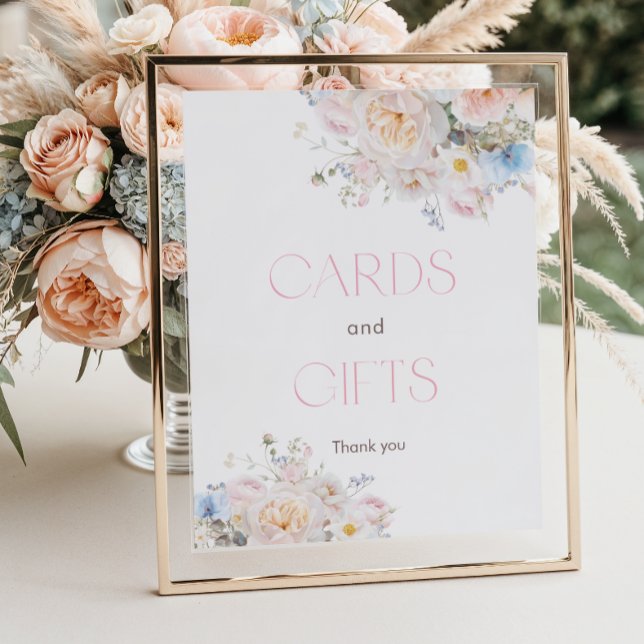 Póster Tarjetas Baby Shower rosa floral y regalos (Subido por el creador)