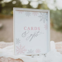 Tarjetas Baby Shower rosadas con copo de nieve y R