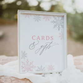 Póster Tarjetas Baby Shower rosadas con copo de nieve y R