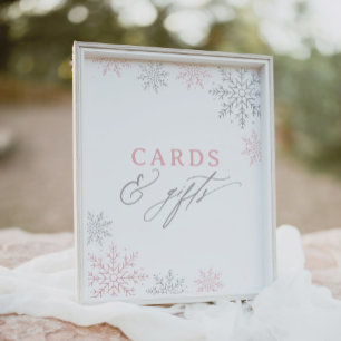 Póster Tarjetas Baby Shower rosadas con copo de nieve y R