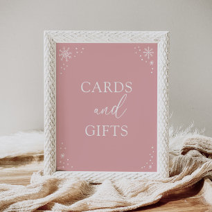 Póster Tarjetas Baby Shower rosadas con copo de nieve y R