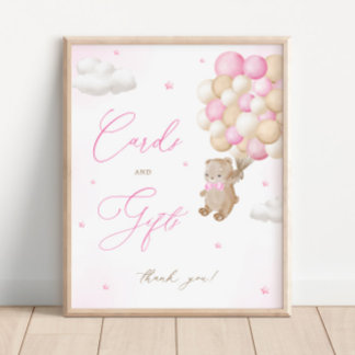 Póster Tarjetas Baby Shower rosadas de oseo y regalos