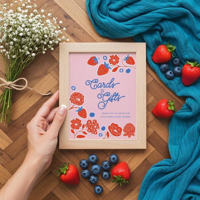 Póster Tarjetas Baby Shower y regalos Berries y flores (Baby Shower Cards & Gifts Berries & Flowers Poster)