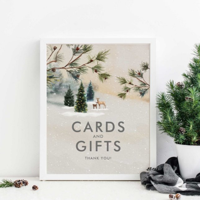 Póster Tarjetas Baby Shower y regalos de Winter Woodland (Forest Woodland Baby Shower Cards and Gifts Sign )