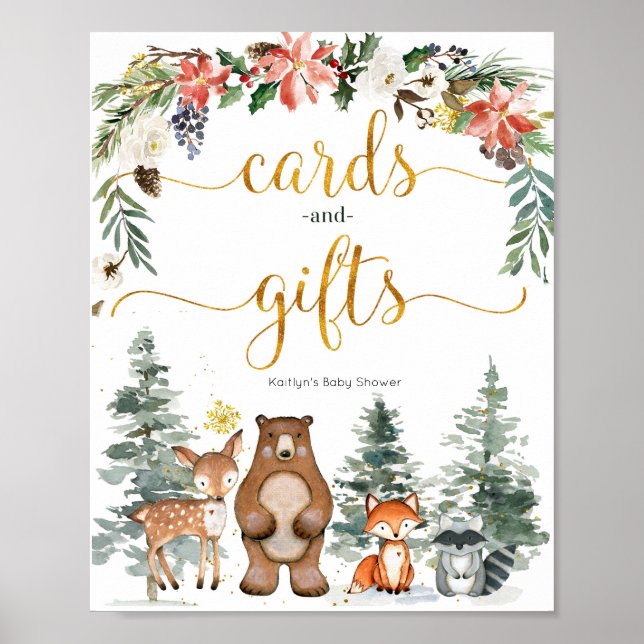 Póster Tarjetas Baby Shower y regalos para bosques de inv (Frente)