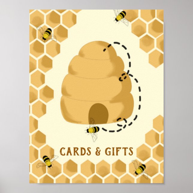 Póster Tarjetas de abeja de miel y regalos (Frente)