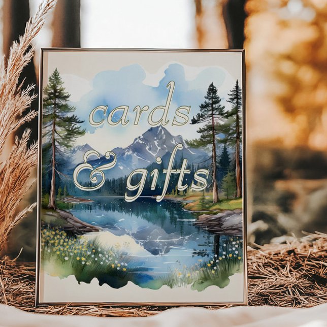 Póster Tarjetas de acuarela Country Lake Boda (Cards and Gifts sign from the Country Lake wedding collection by Darling & May)