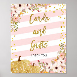 Póster Tarjetas de acuarela de calabaza y Rótulo de regal