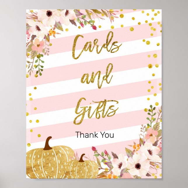 Póster Tarjetas de acuarela de calabaza y Rótulo de regal (Frente)