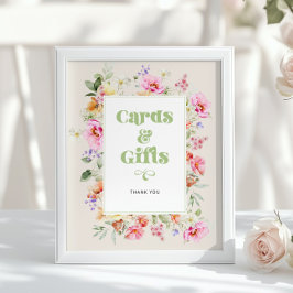Póster Tarjetas de acuarela de flores silvestres y regalo