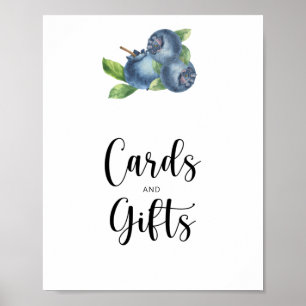 Póster Tarjetas de arándano azul acuático y regalos para 