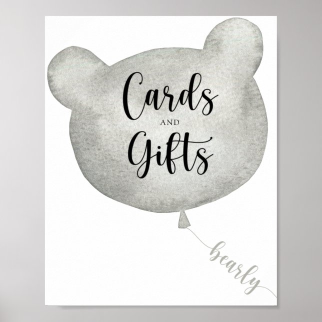 Póster Tarjetas de Bear Balloon y regalos poster de ducha (Frente)