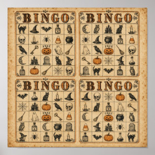 Póster Tarjetas de bingo vintage de Halloween