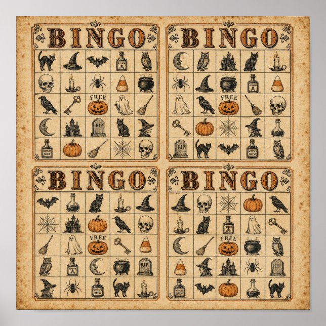 Póster Tarjetas de bingo vintage de Halloween (Frente)