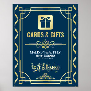 Póster Tarjetas de boda Art Deco y regalos Rótulo azul de