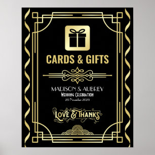 Póster Tarjetas de boda Art Deco y regalos Rótulo negro d