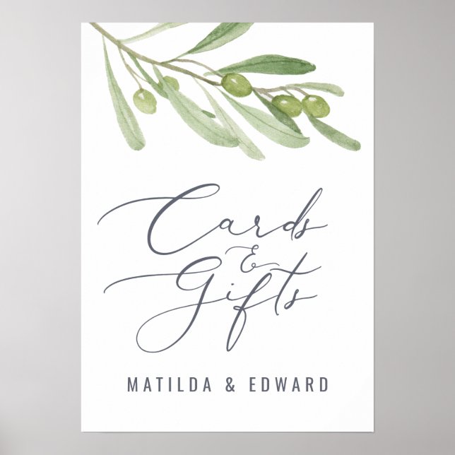 Póster Tarjetas de boda de olivo acuarela y presupuesto p (Frente)
