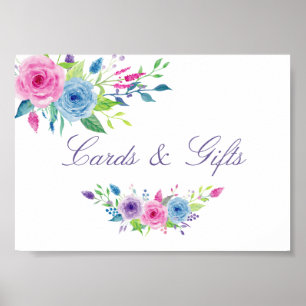 Póster Tarjetas de boda florales de acuarela y letrero de