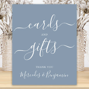 Póster Tarjetas de boda regalos caligrafía moderna azul t