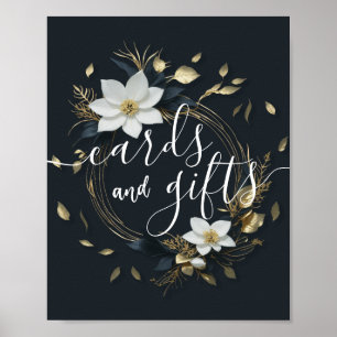 Póster Tarjetas de boda Regalos Moda Floral de oro blanco