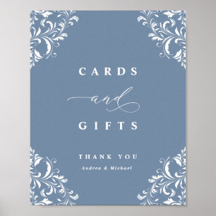 Póster Tarjetas de boda y letrero de regalos de azul polv