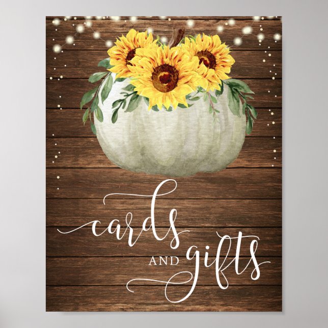 Póster Tarjetas de calabaza girasoles y Rótulo de regalos (Frente)