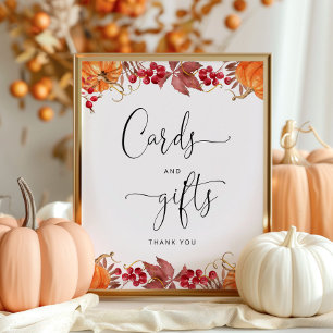 Póster Tarjetas de calabaza y regalos de la cascada de ot