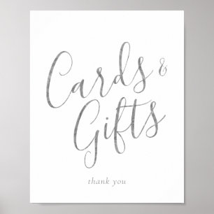 Póster Tarjetas de Caligrafía Elegante de Plata y Letrero