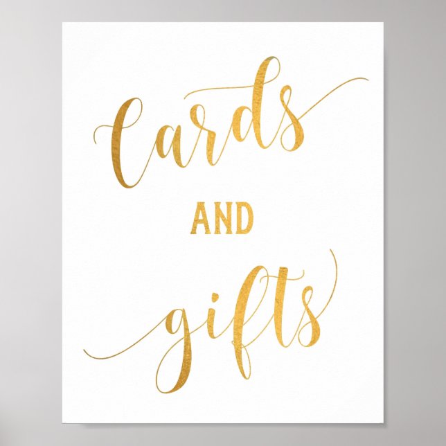 Póster Tarjetas de Caligrafía Simple de Oro y Letrero de  (Frente)