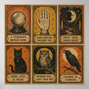 Póster Tarjetas de Cartomancia Vintage de Halloween