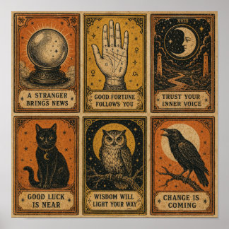 Póster Tarjetas de Cartomancia Vintage de Halloween