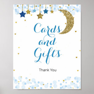 Póster Tarjetas de color azul luna de oro y Rótulo de reg