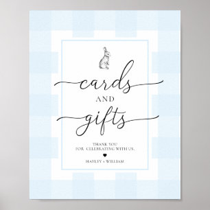Póster Tarjetas de conejo Blue Gingham y regalos