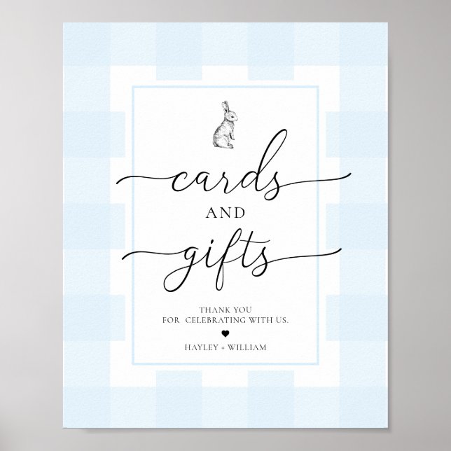 Póster Tarjetas de conejo Blue Gingham y regalos (Frente)