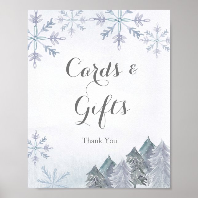 Póster Tarjetas de copos de nieve y seña de regalo para i (Frente)