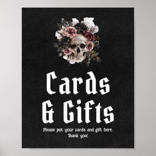 Póster Tarjetas de cráneo floral gótica de Halloween y Ró