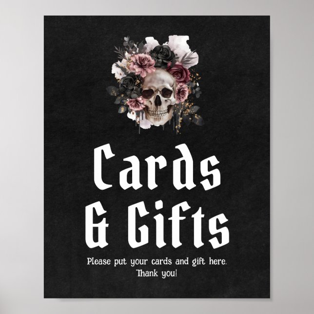 Póster Tarjetas de cráneo floral gótica de Halloween y Ró (Frente)