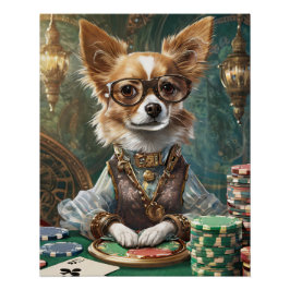 Póster Tarjetas de cuenta, Steampunk Chihuahua Poker Boss