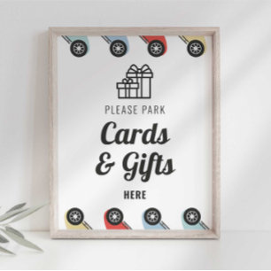 Póster Tarjetas de cumpleaños y regalos con letrero de co