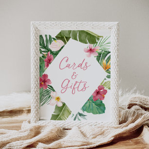 Póster Tarjetas de cumpleaños y regalos florales tropical