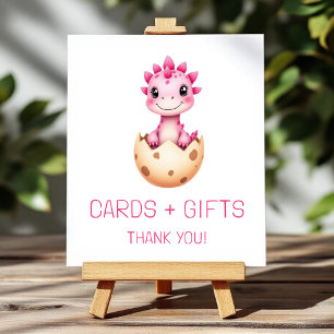 Póster Tarjetas de dinosaurio rosa y Rótulo Baby Shower d