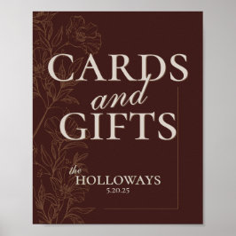 Póster Tarjetas de ducha de Boda marrón marrón y regalos