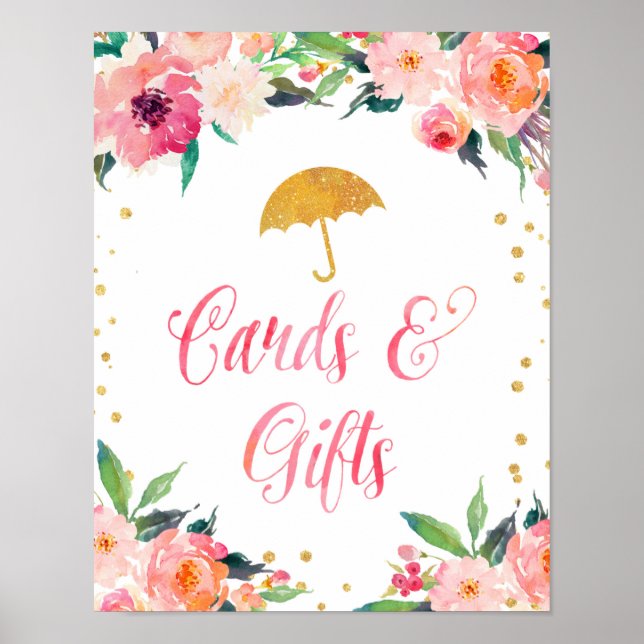 Póster Tarjetas de ducha Gold Floral April (Frente)
