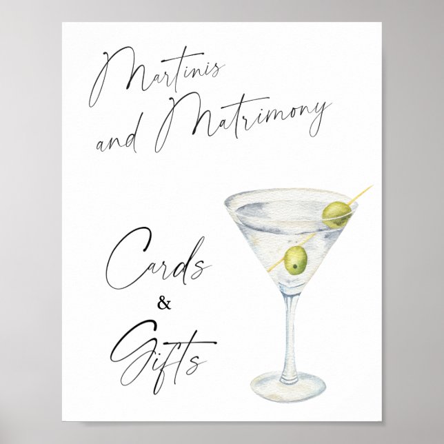 Póster Tarjetas de ducha martini para novias (Frente)