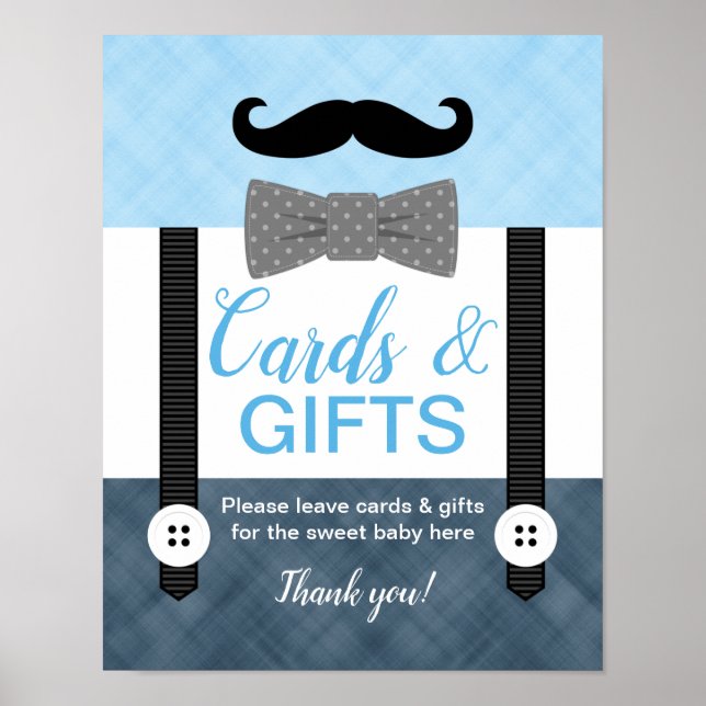 Póster Tarjetas de ducha para bebés y regalos firman azul (Frente)