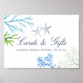 Póster Tarjetas de ducha y regalo de la playa Watercolor 