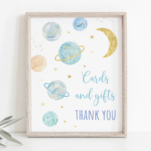 Póster Tarjetas de espacio Blue Pastel y regalos Rótulo d