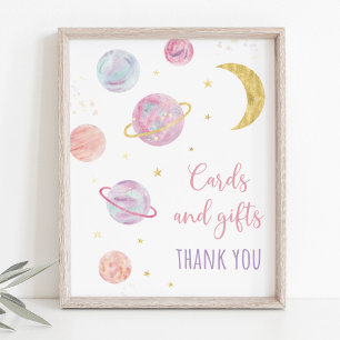 Póster Tarjetas de espacio rosadas pasteles y regalos Rót