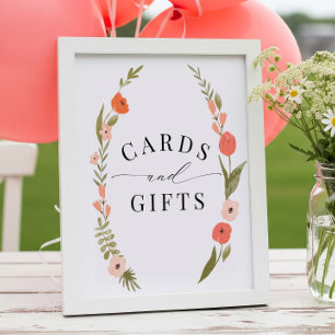 Póster Tarjetas de flores rosadas populares y Rótulo de r