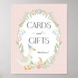 Póster Tarjetas de Gingham floral rosada y goose